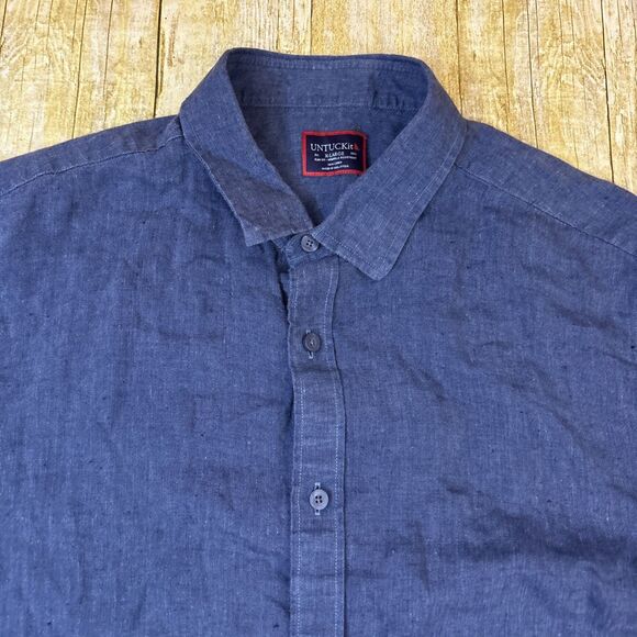 Untuckit Linen Short Sleeve Shirt Slim Fit Wrinkle Resistent Mens Size XL - Picture 6 of 10